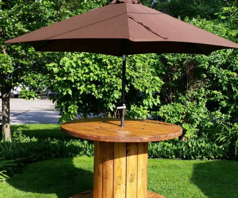 طاولة حديقة خشبية فكرة الصيف كابل طبل ظلة الوقوف