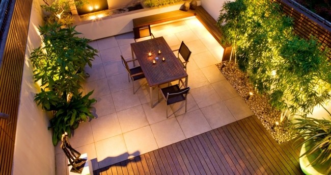 أفكار التصميم لألواح أرضية بلاط شرفة السطح منطقة تناول الطعام المصنوعة من الخيزران