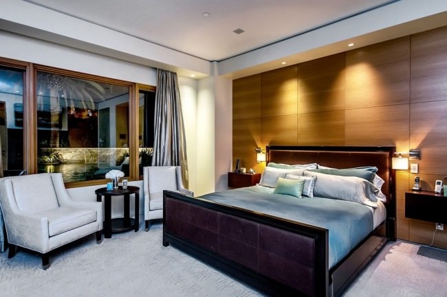 أفكار لغرفة النوم راحة الألواح الخشبية الجدار الخفيفة الفروق الدقيقة