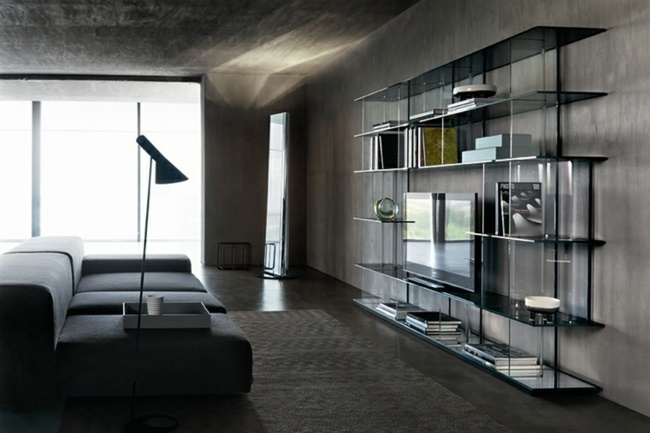 تخزين جدار خزانة تلفزيون زجاجية أريكة جدار خرساني