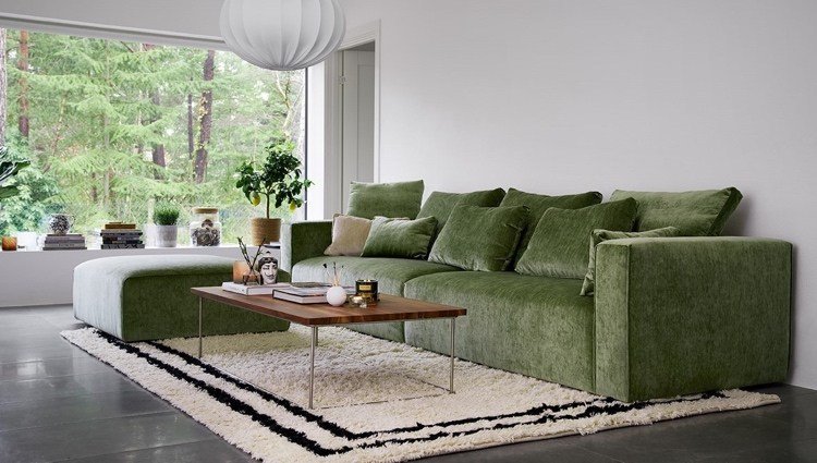 إعداد غرفة المعيشة أريكة خضراء