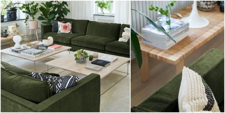 تزيين الأريكة الخضراء بالوسائد
