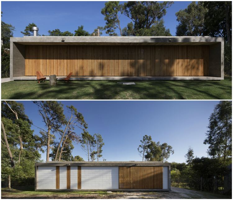 مصاريع قابلة للطي مصنوعة من الخشب ، تصميم الواجهة ، منزل سقف مسطح ، الخرسانة