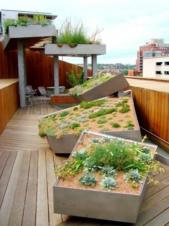 أفكار تصميم شرفة نباتات البستنة تصميم صناديق خرسانية