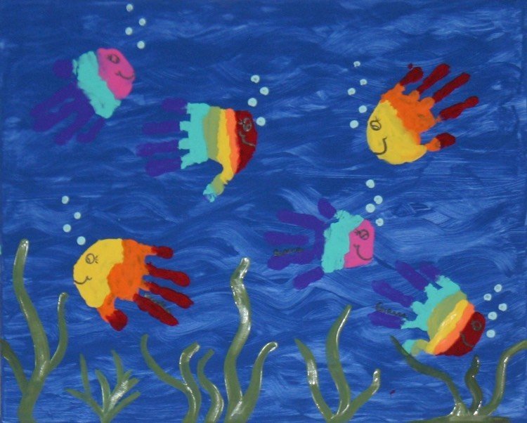 بصمة-صور-أطفال-أسماك-صيف-ألوان قوس قزح