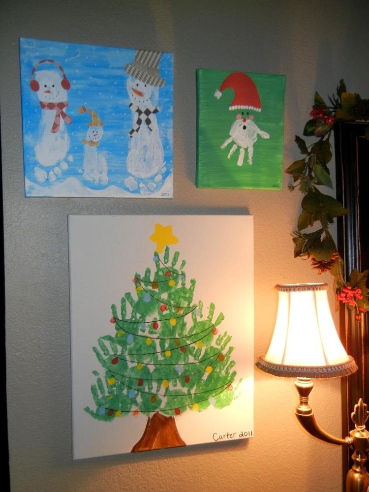 بصمة-صور-أطفال-قماش-أعمال فنية-عيد الميلاد-زخارف