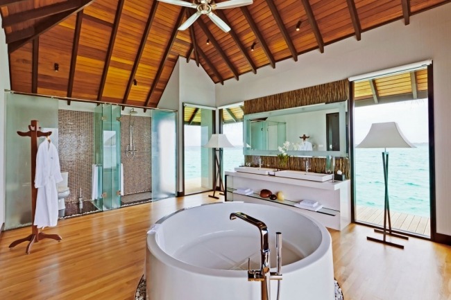 بانيو حمام - سيراميك - فيلا مستديرة ذات أسقف من القش - مع إطلالة - جزر المالديف السفر