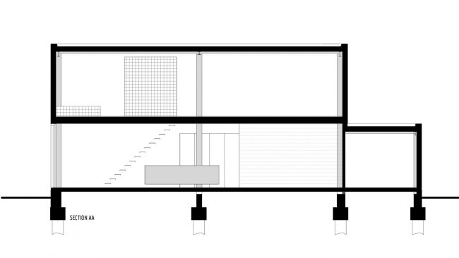 منزل مصنوع من الزجاج والخشب والزجاج الخرساني على نطاق واسع مخطط Gepo