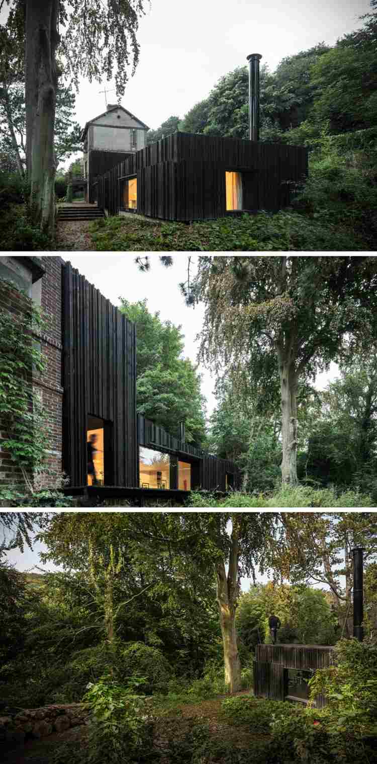البيت والأرض السوداء فكرة مؤامرة الغابات الخشبية الواجهة