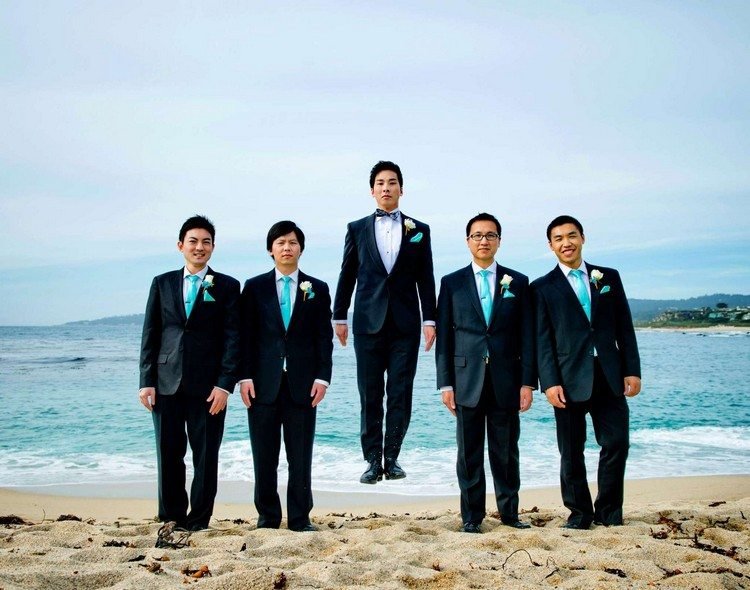 حفلات الزفاف-الشاطئ-العريس-الأزرق-ربطة عنق-برايت-نيون