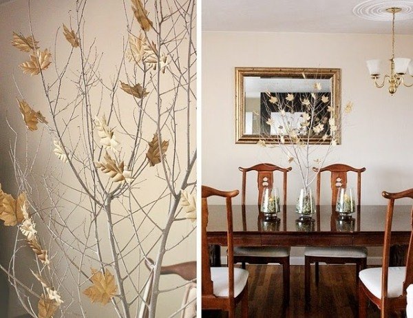 أفكار تزيين الطاولة-سهلة افعلها بنفسك-باقة من أوراق الخريف-تصميم غرفة الطعام
