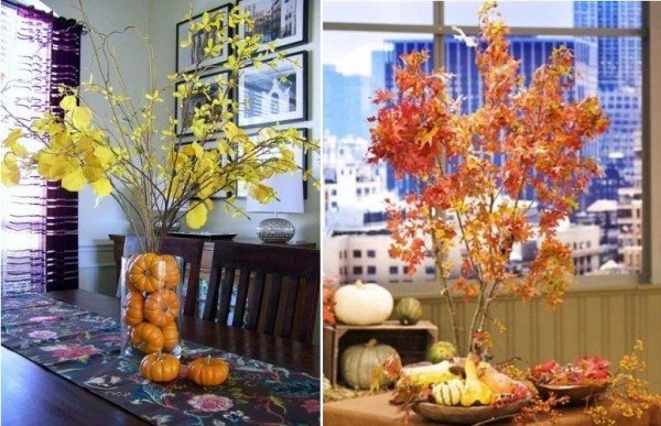 اصنع لنفسك زخارف مائدة - أوراق الخريف ملونة - قرع أصفر - زجاج
