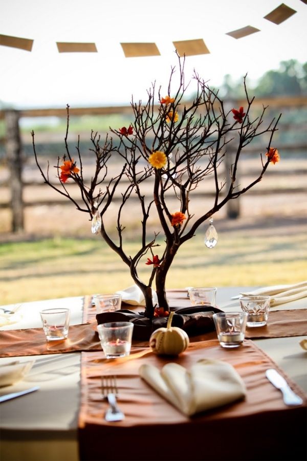 تزيين في الخريف أفكار طاولة حديقة احتفالية في الهواء الطلق فروع عداء الجدول-باقة