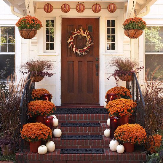 إكليل باب الدرج الخريفي لتزيين البابين البرتقالي