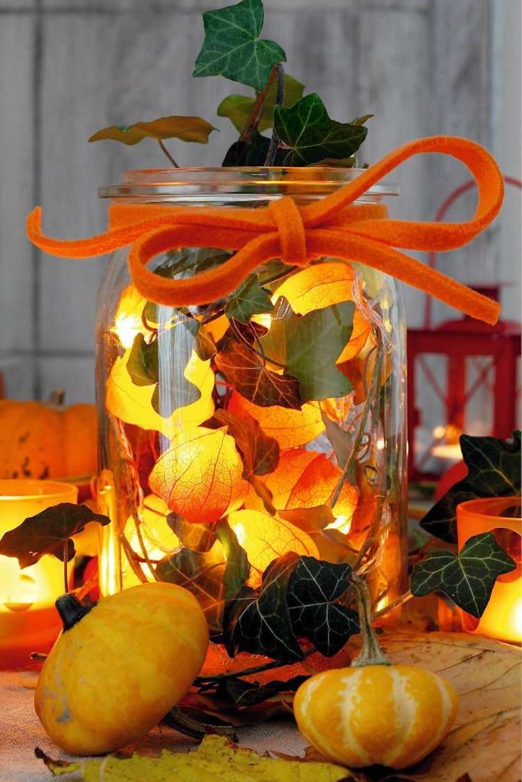 اصنع زينة الخريف في كأس مع أضواء خرافية فانوس زهرة اللبلاب بنفسك