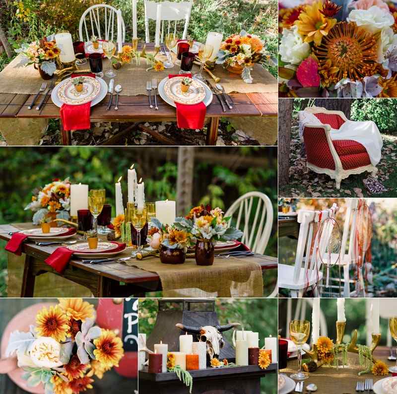 أفكار ديكور الزفاف الخريف عباد الشمس طاولة حديقة