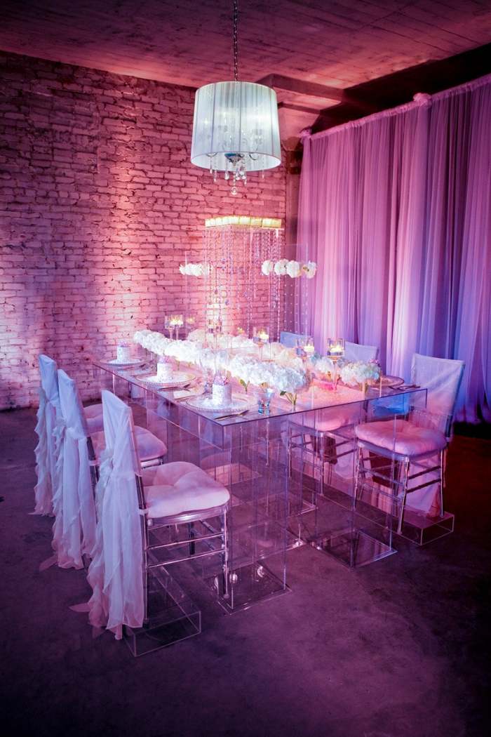 ديكور-زفاف-فوشيا-لون-أكريليك-زجاج-طاولة-كراسي-شفافة