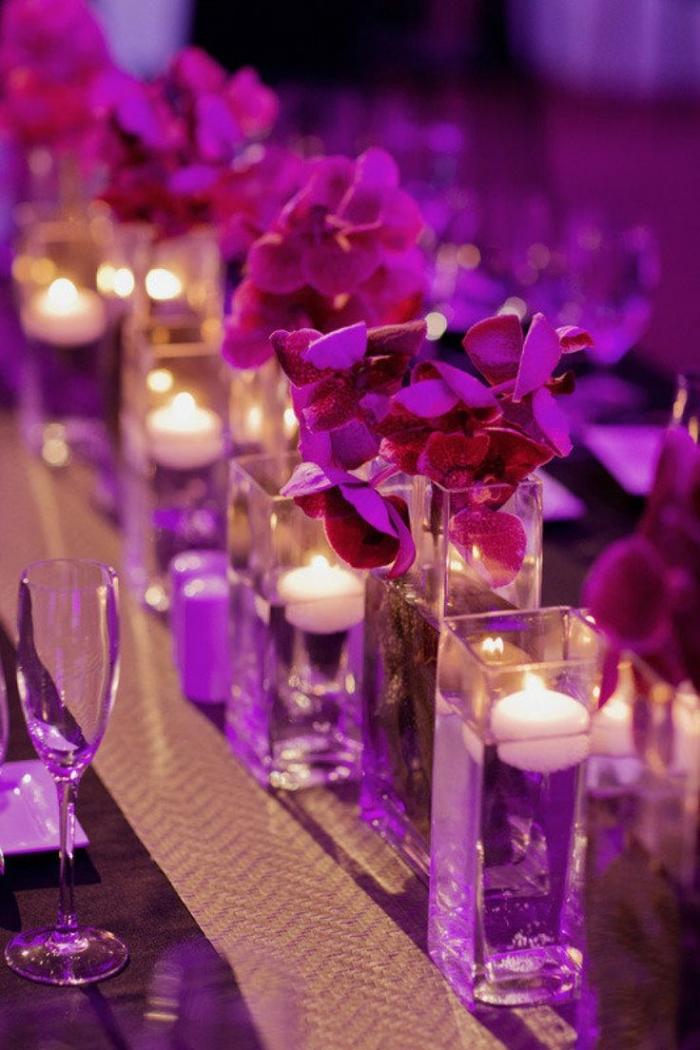 زينة الزفاف-في-الفوشيه-الشموع-الشموع الصغيرة-أزهار الأوركيد