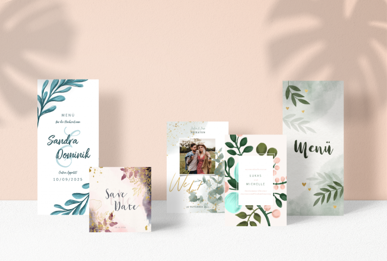 مجموعة بطاقات زفاف بألوان مائية - قرطاسية - نباتية - فروع