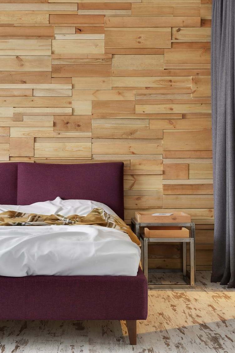تصميم خشب - صلب - داخلي - غرفة نوم - خشب - لوحة - جدار