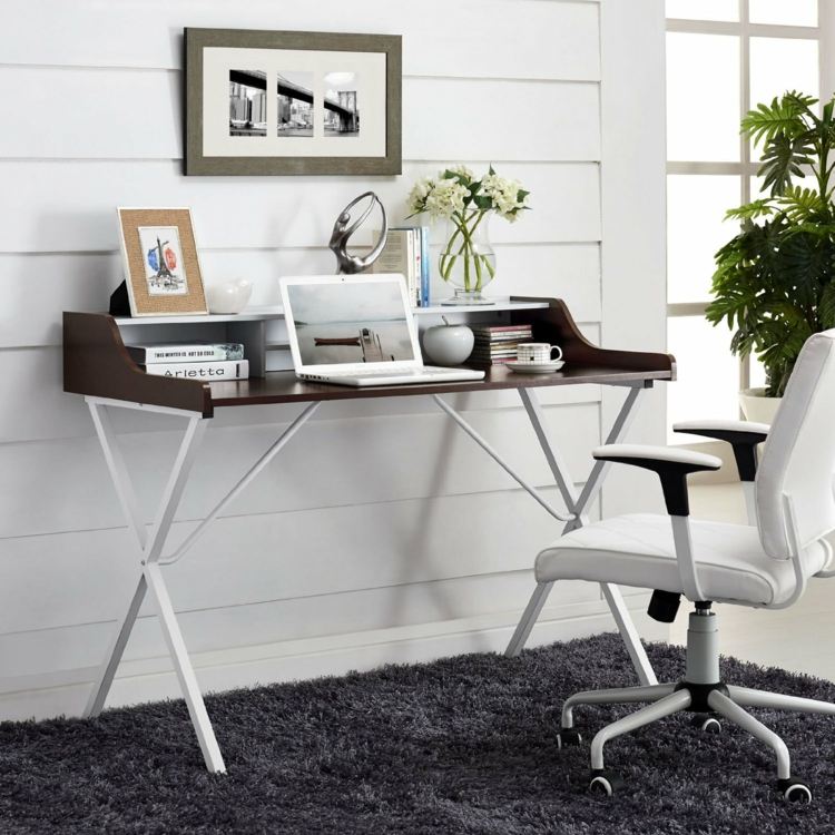 منضدة مكتب منزلية حديثة باللونين الأبيض والأسود كرسي مكتب كومة عميقة باللون الرمادي