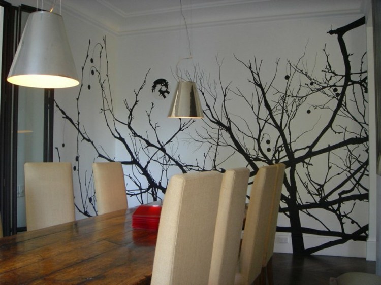 أفكار لجدار شجرة غرفة الطعام الاكريليك كرسي كريم