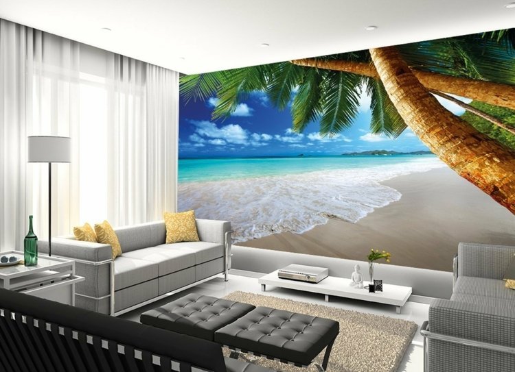 أفكار للجدار صورة خلفية غرفة المعيشة الشاطئ شجرة النخيل