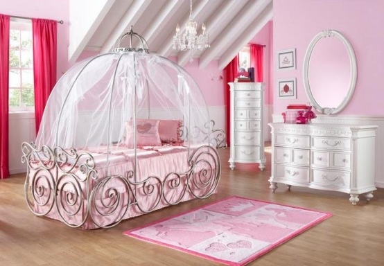 غرفة الأحلام فتاة غرفة الأحلام السجادة الوردي سندريلا السرير منضدة الزينة