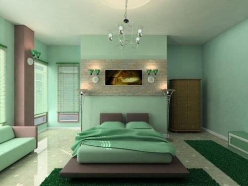 غرفة نوم حديثة التصميم الداخلي أفكار بالنعناع