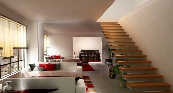 التصميم الداخلي الحديث لغرفة المعيشة ومنطقة الجلوس بألوان الأثاث المنجدة