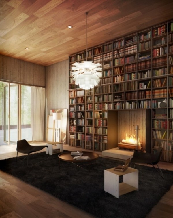 مكتبة الأفكار سجادة غرفة المعيشة أرضية خشبية سوداء