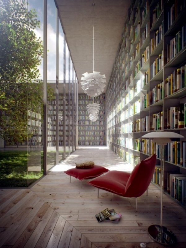 أفكار للمكتبة المنزلية زجاج ضوء الشمس الطبيعي