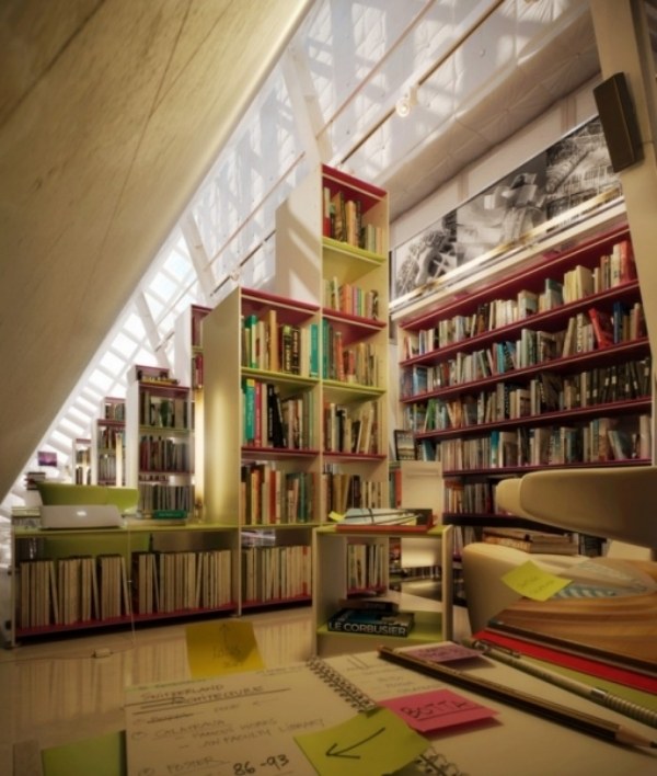 نظام رفوف وحدات المكتبة المنزلية بألوان زاهية