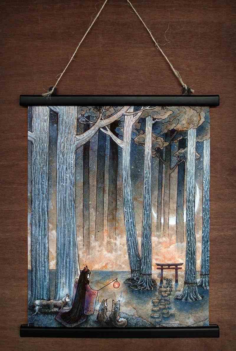 ديكو اليابانية جدارية فكرة الغابات عزر كيمونو الذئاب