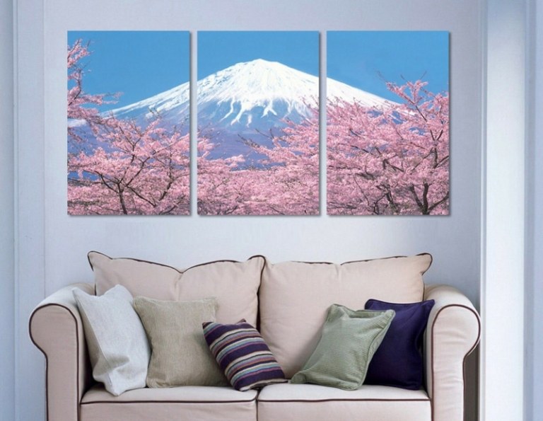 ديكو اليابانية صورة جدارية قمة الثلوج أشجار الكرز أريكة