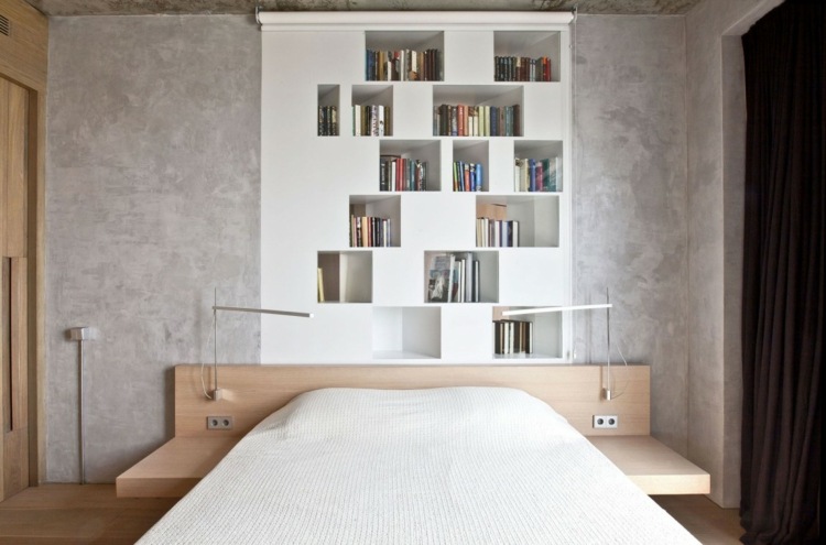 الباركيه غرفة نوم تصميم نمط اليابانية المفرش سرير خشبي