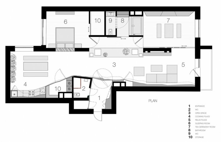 مخطط الطابق شقة على الطراز الياباني تصميم Mosauk m17