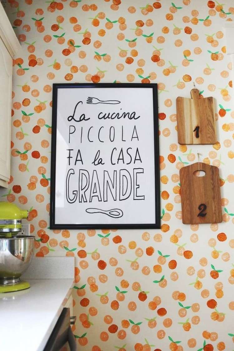 مطبخ-جدار-تصميم-أفكار-ورق حائط-مشمش-عزر-برتقالي