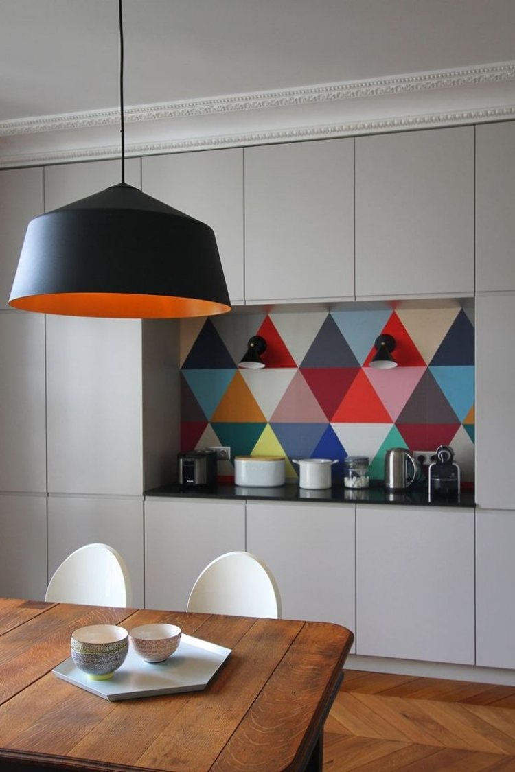 تصميم جدار المطبخ - أفكار - رمادي - بدون مقبض - خزانة - واجهات - ملونة - حائط خلفي - زخارف هندسية