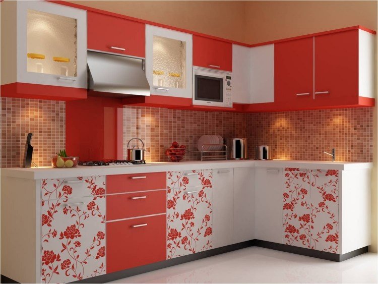 مطبخ-حائط-تصميم-افكار-دراق-لون-برتقالي-ابيض-دولاب-ديكورات-زهور