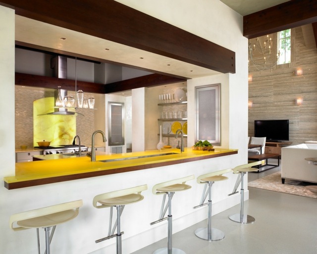 لون زجاج مرآة المطبخ كونترتوب أصفر