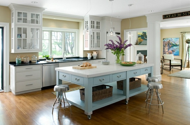 شكل المطبخ خشب جزيرة لون أزرق فاتح