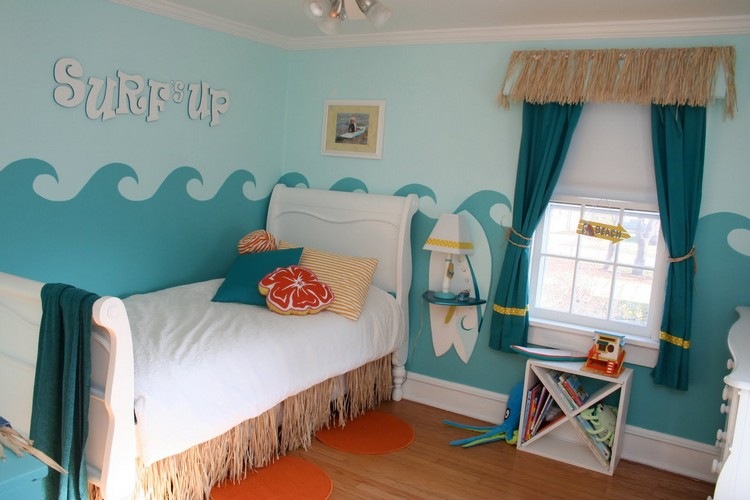 ديكورات غرف اطفال -افكار-شعار-تصفح-جدار-تصميم-موجات-ازرق