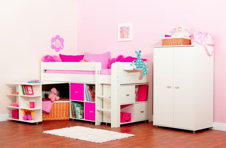 غرفة الأطفال فتاة 2015 سرير علوي رفوف الحائط خزانة الملابس