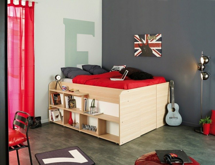 غرفة الأطفال فتاة 2015 سرير علوي مساحة تخزين رفوف الحائط ملصقات الحائط الرمادية