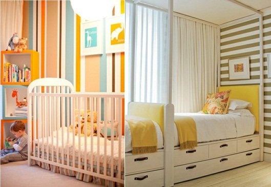 خطوط ملونة تصميم جدار غرفة الطفل