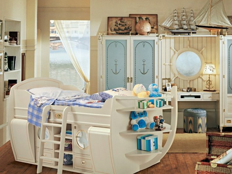 ينمو سرير الأطفال مع شكل سفينة تخزين سرير الأطفال