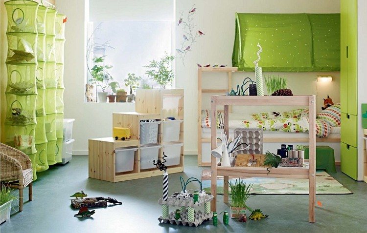 غرفة أطفال - على الطراز الاسكندنافي - مساحة تخزين ذات لون أخضر