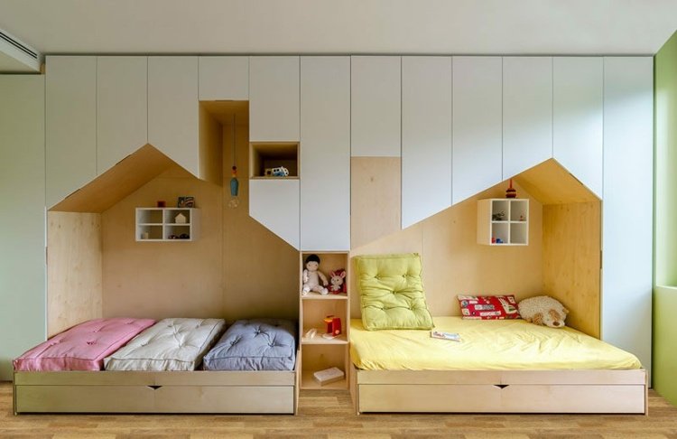 غرف اطفال بتصميم مبتكر افكار اشقاء-خشب-منطقة نوم -1