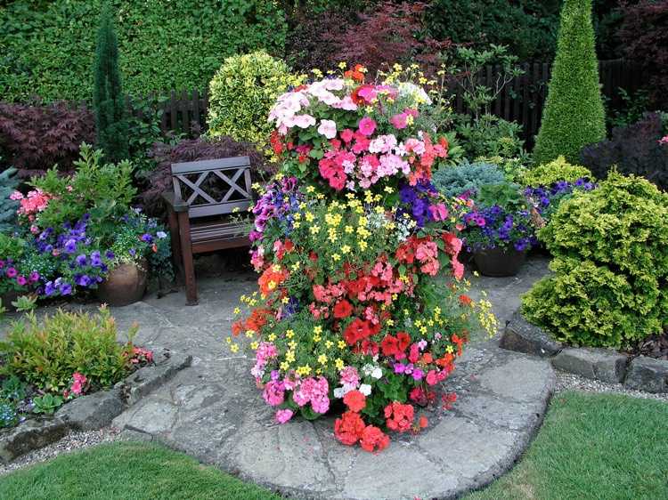 حديقة صغيرة - عمودي - زهرة - برج - توفير مساحة - زهور البتونيا